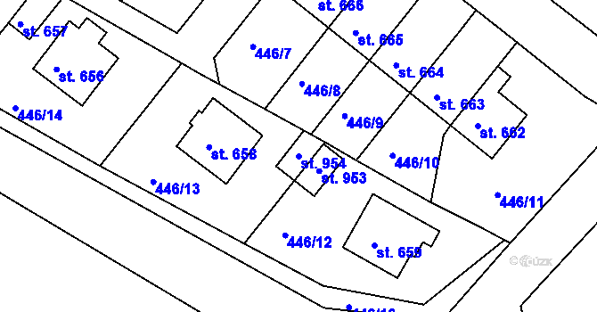Parcela st. 954 v KÚ Křižanov, Katastrální mapa