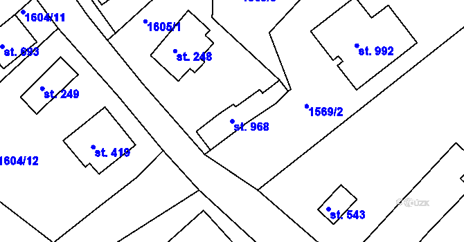 Parcela st. 968 v KÚ Křižanov, Katastrální mapa