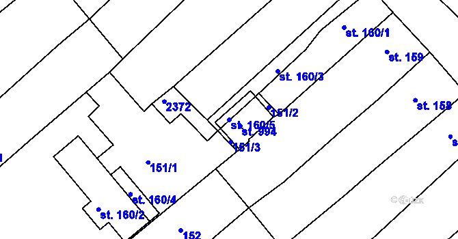 Parcela st. 160/5 v KÚ Křižanov, Katastrální mapa