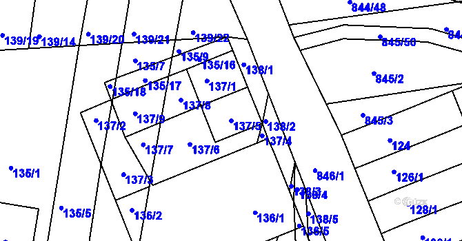Parcela st. 137/5 v KÚ Křižanovice u Bučovic, Katastrální mapa