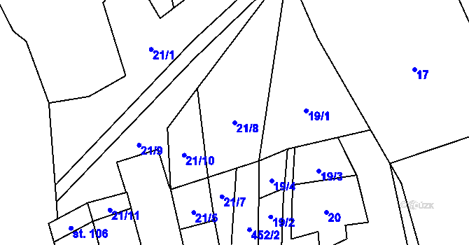 Parcela st. 21/8 v KÚ Křižanovice u Vyškova, Katastrální mapa