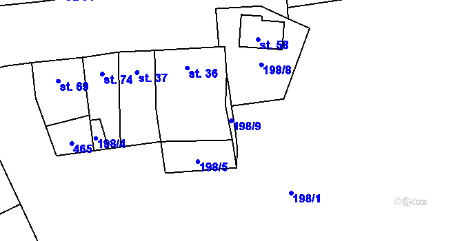 Parcela st. 198/9 v KÚ Křižanovice u Vyškova, Katastrální mapa