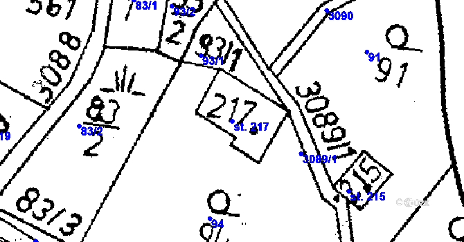 Parcela st. 217 v KÚ Křižany, Katastrální mapa