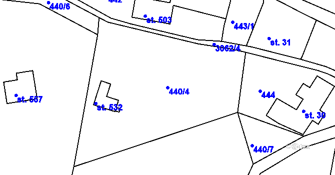 Parcela st. 440/4 v KÚ Křižany, Katastrální mapa