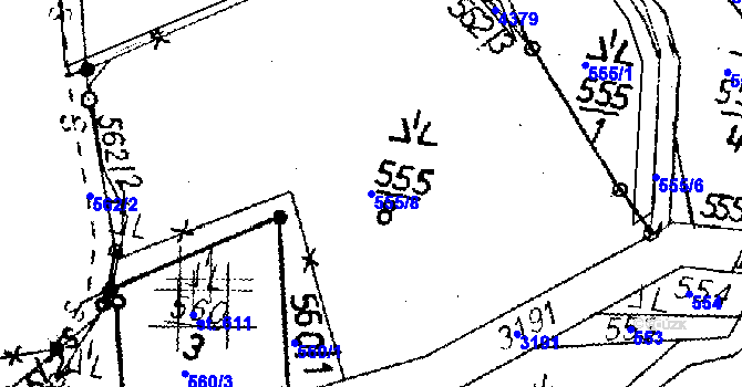 Parcela st. 555/8 v KÚ Křižany, Katastrální mapa