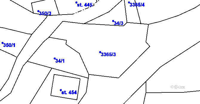 Parcela st. 3365/3 v KÚ Křižany, Katastrální mapa