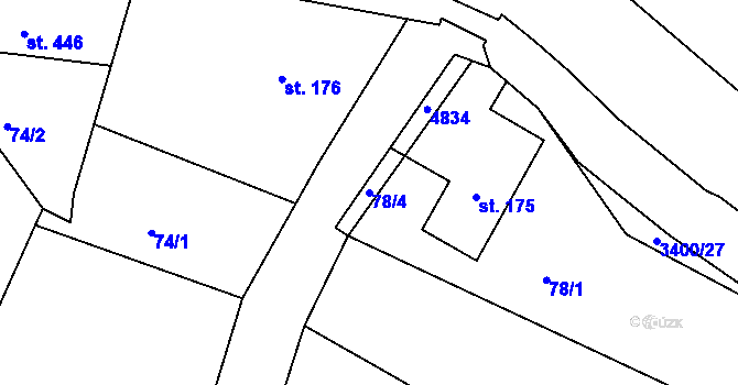 Parcela st. 78/4 v KÚ Křižany, Katastrální mapa