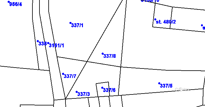 Parcela st. 337/8 v KÚ Křižany, Katastrální mapa