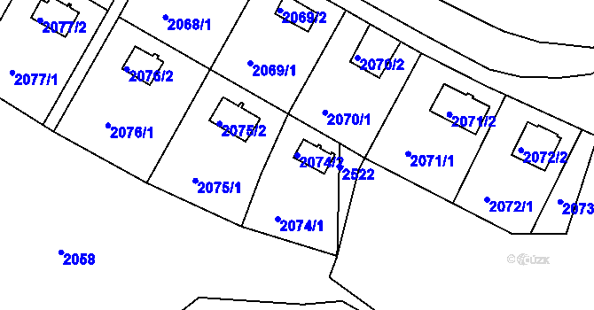 Parcela st. 2074/2 v KÚ Katov, Katastrální mapa