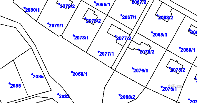 Parcela st. 2077/1 v KÚ Katov, Katastrální mapa