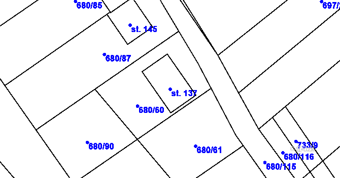 Parcela st. 137 v KÚ Křižínkov, Katastrální mapa