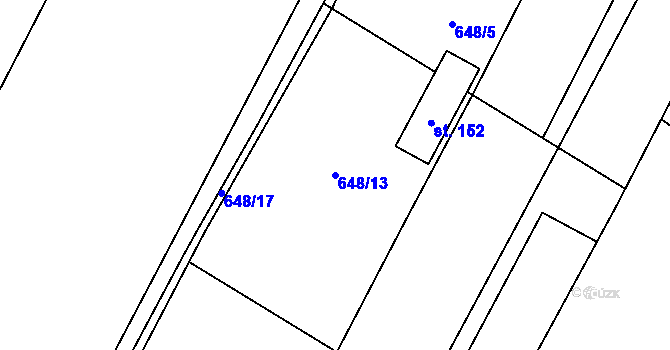 Parcela st. 648/13 v KÚ Křižínkov, Katastrální mapa