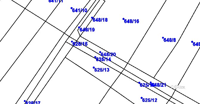 Parcela st. 648/20 v KÚ Křižínkov, Katastrální mapa