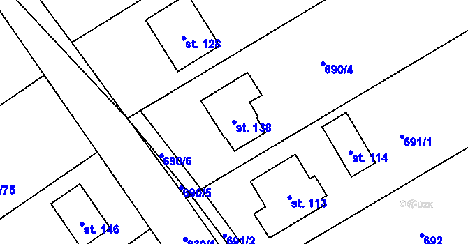 Parcela st. 138 v KÚ Křižínkov, Katastrální mapa