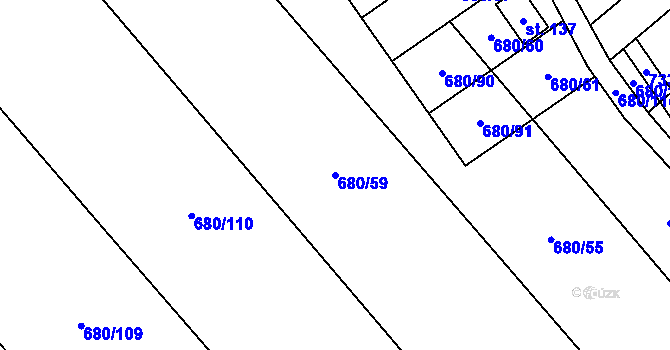 Parcela st. 680/59 v KÚ Křižínkov, Katastrální mapa