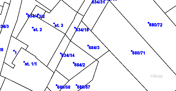Parcela st. 684/3 v KÚ Křižínkov, Katastrální mapa