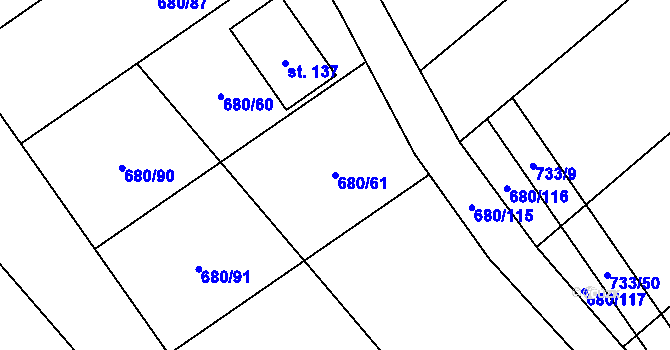 Parcela st. 680/61 v KÚ Křižínkov, Katastrální mapa
