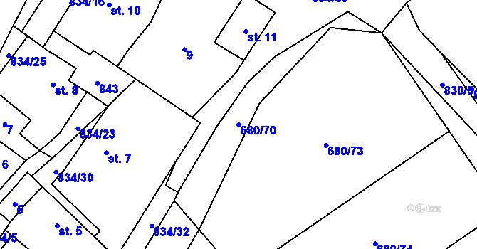 Parcela st. 680/70 v KÚ Křižínkov, Katastrální mapa