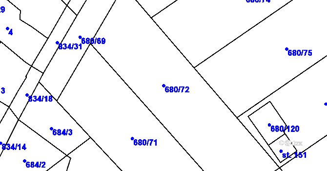 Parcela st. 680/72 v KÚ Křižínkov, Katastrální mapa