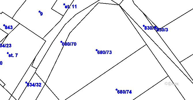 Parcela st. 680/73 v KÚ Křižínkov, Katastrální mapa