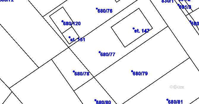 Parcela st. 680/77 v KÚ Křižínkov, Katastrální mapa