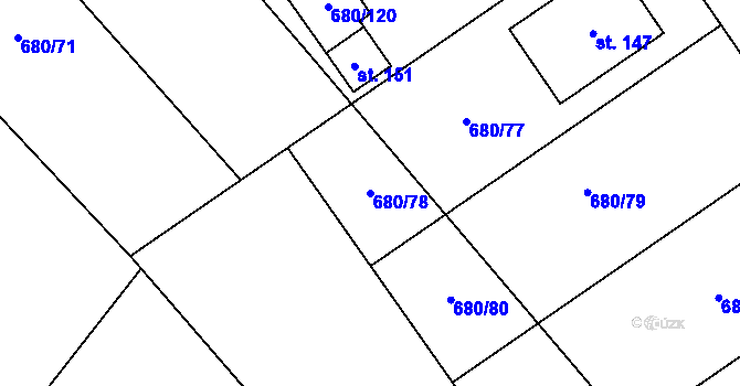 Parcela st. 680/78 v KÚ Křižínkov, Katastrální mapa