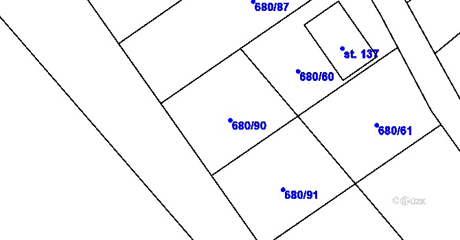 Parcela st. 680/90 v KÚ Křižínkov, Katastrální mapa