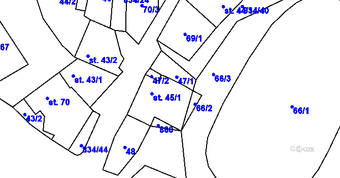 Parcela st. 45/2 v KÚ Křižínkov, Katastrální mapa