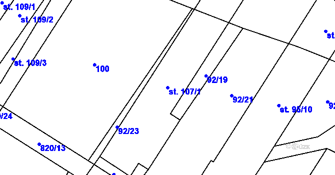 Parcela st. 107/1 v KÚ Křižínkov, Katastrální mapa
