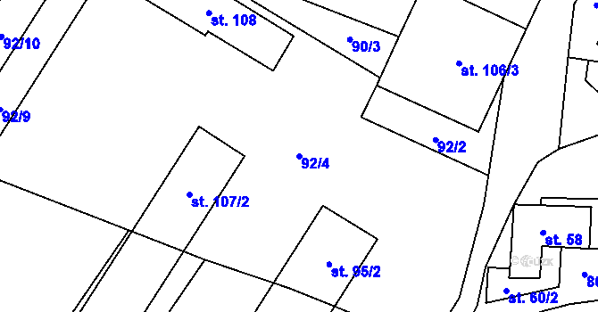 Parcela st. 92/4 v KÚ Křižínkov, Katastrální mapa
