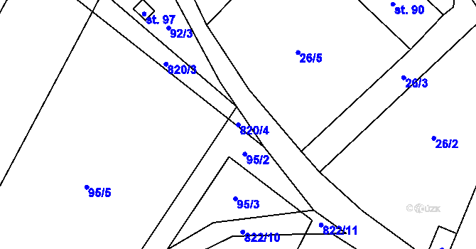 Parcela st. 820/4 v KÚ Křižínkov, Katastrální mapa