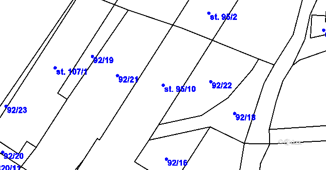 Parcela st. 95/10 v KÚ Křižínkov, Katastrální mapa