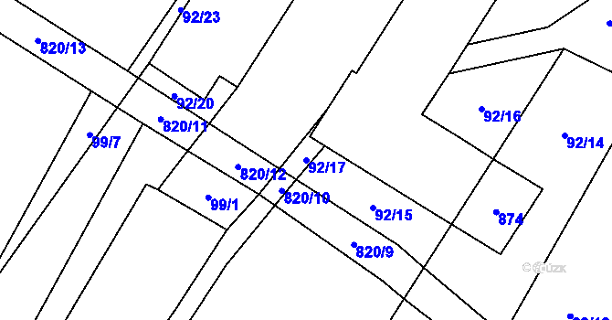 Parcela st. 92/17 v KÚ Křižínkov, Katastrální mapa