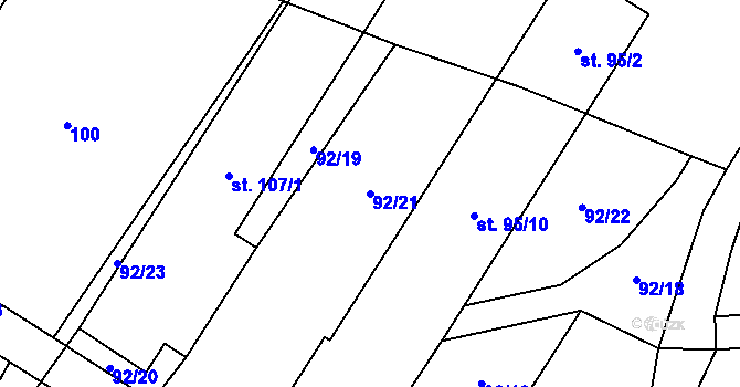 Parcela st. 92/21 v KÚ Křižínkov, Katastrální mapa