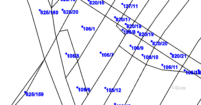 Parcela st. 106/7 v KÚ Křižínkov, Katastrální mapa