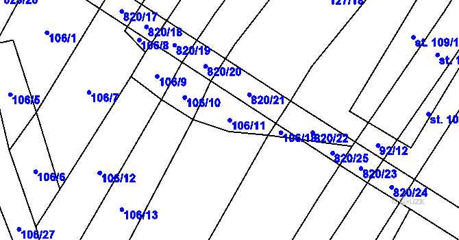 Parcela st. 106/11 v KÚ Křižínkov, Katastrální mapa