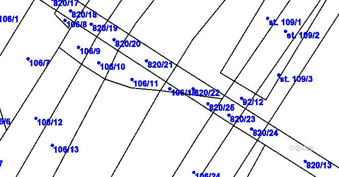 Parcela st. 106/18 v KÚ Křižínkov, Katastrální mapa
