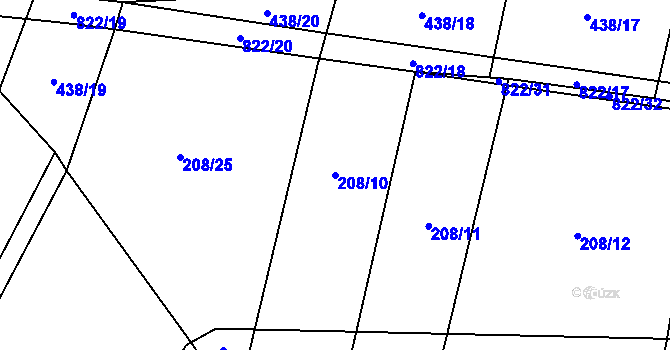 Parcela st. 208/10 v KÚ Křižínkov, Katastrální mapa