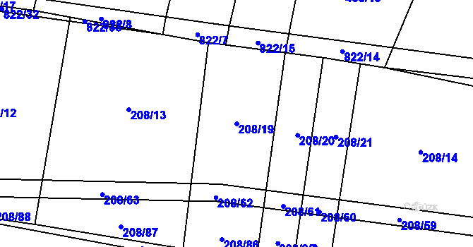 Parcela st. 208/19 v KÚ Křižínkov, Katastrální mapa