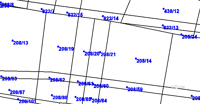 Parcela st. 208/21 v KÚ Křižínkov, Katastrální mapa
