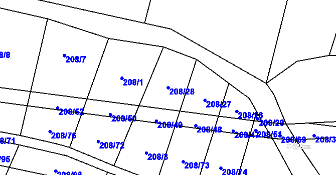 Parcela st. 208/28 v KÚ Křižínkov, Katastrální mapa