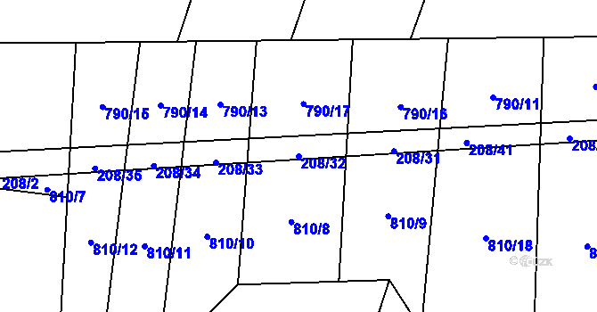 Parcela st. 208/32 v KÚ Křižínkov, Katastrální mapa