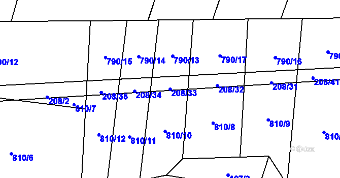 Parcela st. 208/33 v KÚ Křižínkov, Katastrální mapa