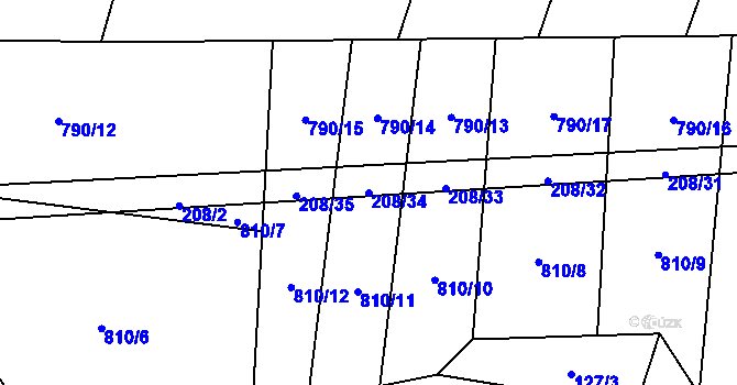 Parcela st. 208/34 v KÚ Křižínkov, Katastrální mapa