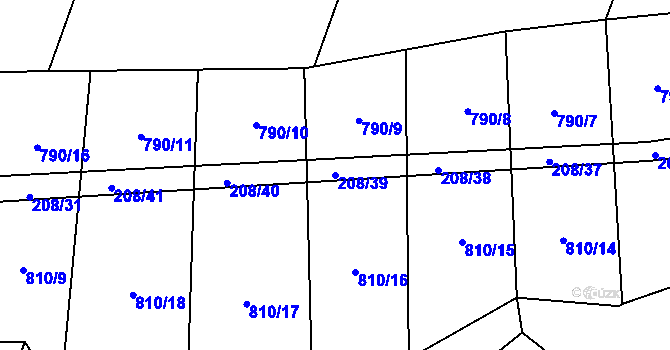 Parcela st. 208/39 v KÚ Křižínkov, Katastrální mapa