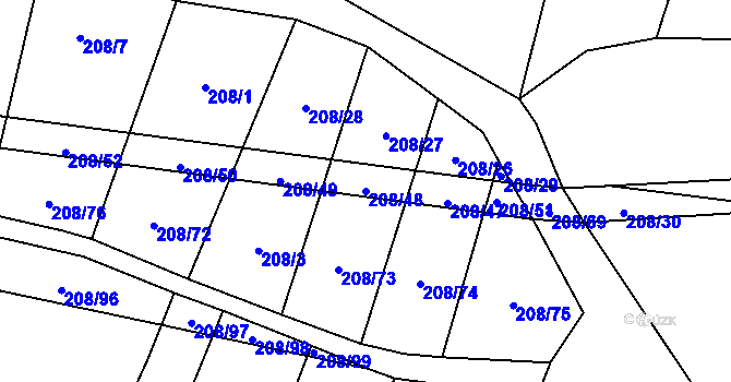 Parcela st. 208/48 v KÚ Křižínkov, Katastrální mapa