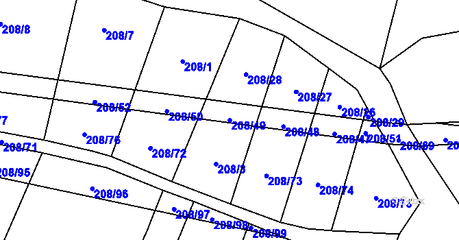 Parcela st. 208/49 v KÚ Křižínkov, Katastrální mapa