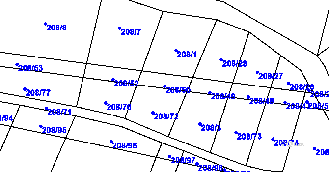 Parcela st. 208/50 v KÚ Křižínkov, Katastrální mapa