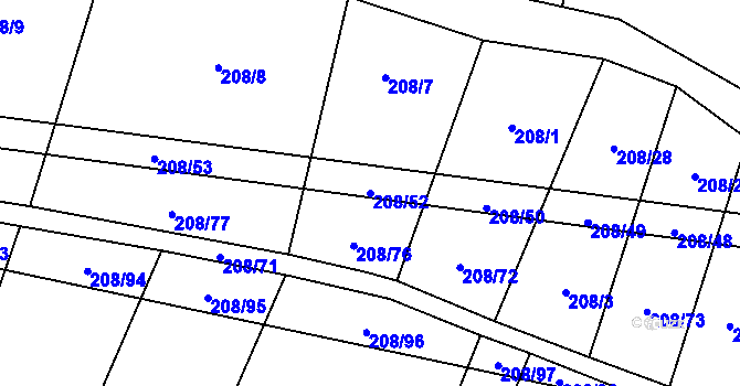 Parcela st. 208/52 v KÚ Křižínkov, Katastrální mapa