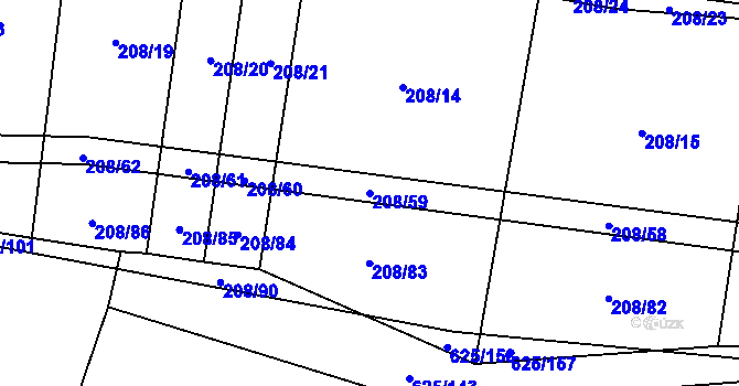 Parcela st. 208/59 v KÚ Křižínkov, Katastrální mapa